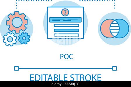 POC concept icon. Proof of concept. Marketing research. Product sales testing. Strategy development. Demand study idea thin line illustration. Vector Stock Vector