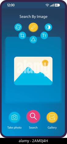 Internet search smartphone interface vector template. Mobile app page black design layout. Online browser, search bar screen. Flat UI for application. Stock Vector