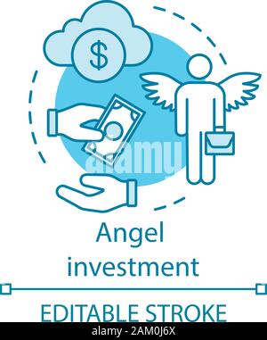Angel investment concept icon. Business angel. Startup investing. Informal investor. Financing. Private investor, founder idea thin line illustration. Stock Vector