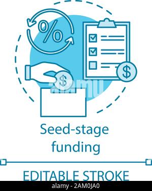 Seed-stage funding concept icon. Invest capital in startup. Financing business project. Savings account. Deposit opening idea thin line illustration. Stock Vector