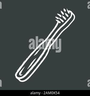 Bamboo toothbrush chalk icon. Zero waste. Eco friendly, recycle, reusable material. Organic wooden teeth cleaning tool. Dental care product. Eco brush Stock Vector