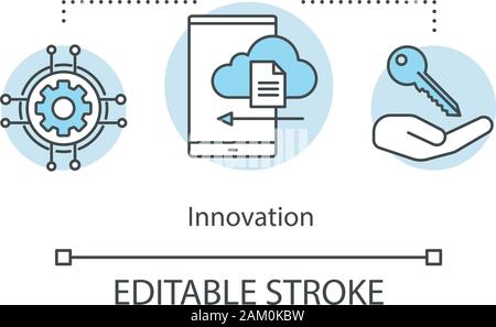 Innovation concept icon. Access to cloud storage. Document application. Data store. Software development idea thin line illustration. Vector isolated Stock Vector