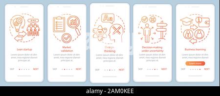 Startup principles onboarding mobile app page screen with linear concepts. Building business walkthrough steps graphic instructions. UX, UI, GUI vecto Stock Vector