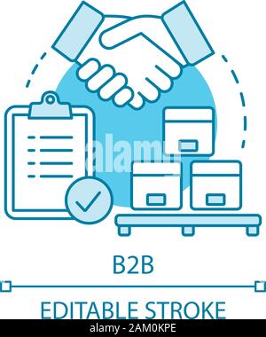 B2B concept icon. Commercial relationship idea thin line illustration. Commerce with sale for business. Business management. CRM system. Vector isolat Stock Vector