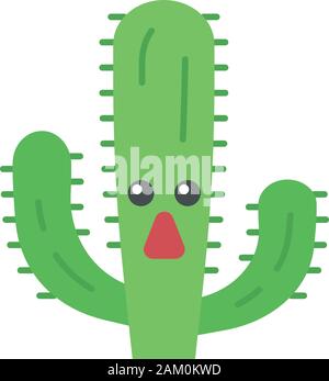 Elephant cactus flat design long shadow color icon. Pachycereus with astonished face. Wild cacti. Mexican giant cardon. Amazed plant. Houseplant. Succ Stock Vector
