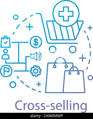 Cross-selling concept icon. Sale method idea thin line illustration. CRM system. Selling related products or service. Customer relationship management Stock Vector