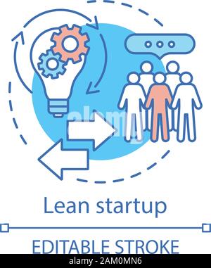 Lean startup concept icon. Customer development. Business model discussion. Product correction to buyer. Clients feedback idea thin line illustration. Stock Vector