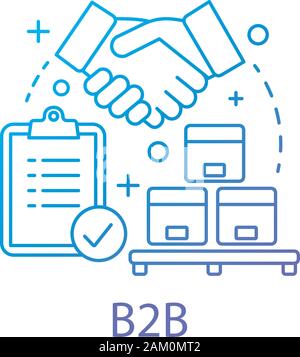 B2B concept icon. Commercial relationship idea thin line illustration. Commerce with sale for business. CRM system. Customer relationship management. Stock Vector