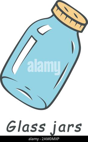 Glass jars color icon. Zero waste swap. Empty can with metal lid. Food conservation. Homemade jam, marmalade, honey storage. Empty canning jar. Preser Stock Vector