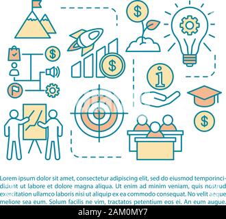 Startup training article page vector template. Business incubator. Brochure, magazine, booklet design element with linear icons and text boxes. Print Stock Vector