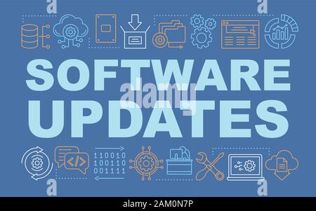 Software updates word concepts banner. Computer programs. Presentation, website. CRM system software programming. Isolated lettering typography idea w Stock Vector