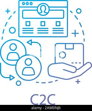 C2C concept icon. Commercial relationship idea thin line illustration. Sale between consumers. E commerce. Web portal with purchase advertisement. Vec Stock Vector