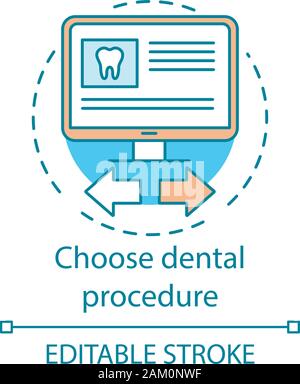 Choose dental procedure concept icon. Text about teeth treatment, navigation arrows. Study oral health information idea thin line illustration. Vector Stock Vector