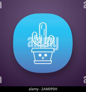 Elephant cactus app icon. Pachycereus with hushed face. Home cacti in pot. Mexican giant cardon. Amazed plant. UI/UX user interface. Web or mobile app Stock Vector