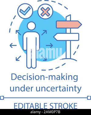 Decision-making under uncertainty concept icon. Ways to solve problem. Man at crossroads. Choosing right path idea thin line illustration. Vector isol Stock Vector