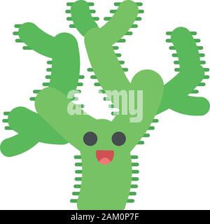 Teddy bear cholla cactus flat design long shadow color icon. Cactus with laughing face. Cylindropuntia . Happy wild cacti. America native tropical suc Stock Vector