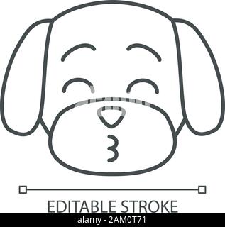 Maltese cute kawaii linear character. Thin line icon. Dog with kissing muzzle. Animal with smiling eyes. Happy domestic doggie. Vector isolated outlin Stock Vector