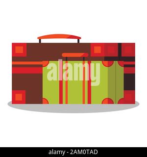 Icon image of vintage brown aand green suitcases isolated on white background. Stock Vector