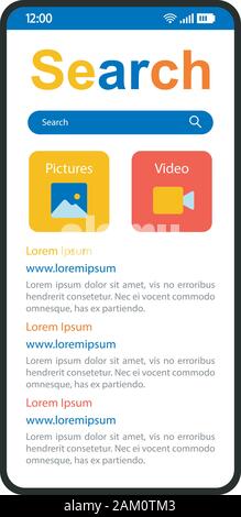 Internet search smartphone interface vector template. Mobile app page white design layout. Online browser, search bar screen. Flat UI for application. Stock Vector
