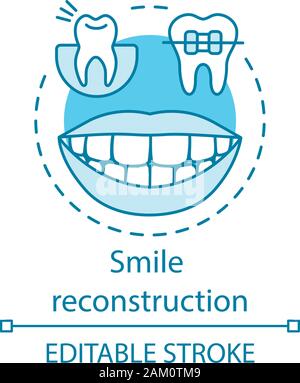 Smile reconstruction concept icon. Cosmetic dentistry. Plaque removal and bite correction. Teeth whitening and braces idea thin line illustration. Vec Stock Vector