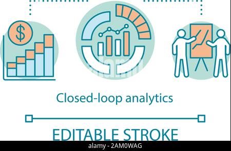 Closed-loop analytics concept icon. Customer lifecycle idea thin line illustration. Sales chart. CRM system. Sales and marketing alignment. Vector iso Stock Vector