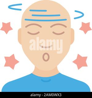 Dizziness flat design long shadow color icon. Person suffering from vertigo illness. Influenza fever symptom. Headache, concussion, migraine. Anxiety, Stock Vector