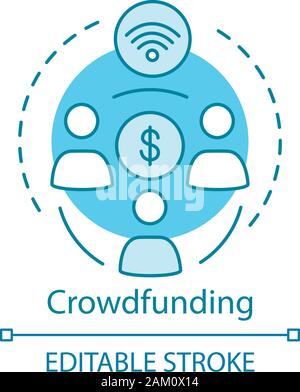 Crowdfunding concept icon. Fundraising. Project funding. Online funding campaign. Freelance. Crowdsourcing idea thin line illustration. Vector isolate Stock Vector