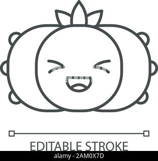 Peyote cactus cute kawaii linear character. Cactus with laughing face. Wild Lophophora cacti. Happy plant with squinting eyes. Thin line icon. Vector Stock Vector