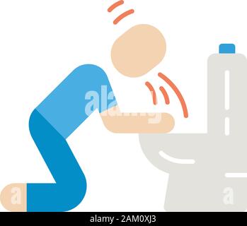 Vomiting, nausea flat design long shadow color icon. Allergy, food poisoning, hangover symptom. Human throwing up, puking in bathroom. Pregnancy sickn Stock Vector