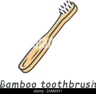 Bamboo toothbrush color icon. Zero waste swap. Eco friendly, recycle, reusable material. Organic wooden teeth cleaning tool. Dental care product. Eco Stock Vector