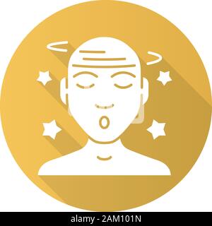 Dizziness flat design long shadow glyph icon. Headache, concussion, migraine. Person suffering from vertigo illness. Influenza fever symptom. Anxiety, Stock Vector