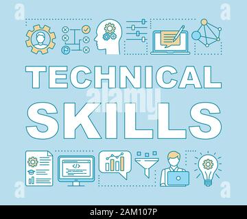 Technical skills word concepts banner. Power of knowledge, learning process, self education presentation. Programming. Isolated typography idea with l Stock Vector