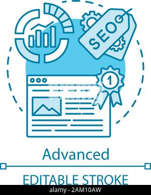 Advanced concept icon. SEO keyword tool subscription idea thin line illustration. Increasing visibility of website. Vector isolated outline drawing. S Stock Vector