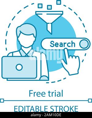 Free trial concept icon. SEO keyword tool subscription idea thin line illustration. Search engine optimization. Vector isolated outline drawing. Incre Stock Vector