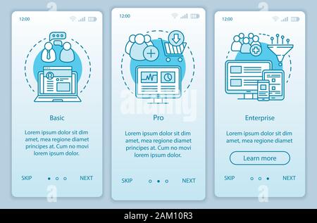 Digital marketing tools subscription onboarding mobile app page screen vector template. Basic tariff. Walkthrough website steps with linear illustrati Stock Vector