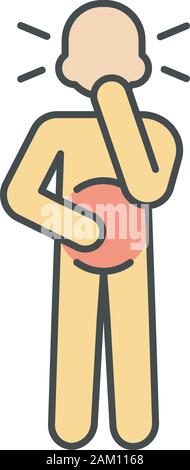 Nausea color icon. Allergy, food poisoning, gastritis symptom. Fatigue, malaise. Early pregnancy morning sickness, toxicosis. Person suffering from st Stock Vector
