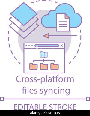 Cross platform files syncing concept icon. Cloud computing, remote information access idea thin line illustration. Data transfer, online technology. V Stock Vector