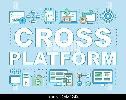 Cross platform technology word concepts banner. Programming, software development business presentation, website. Isolated lettering typography idea w Stock Vector