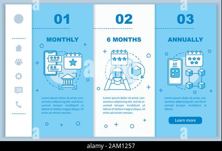 AR tool subscription onboarding mobile web pages vector template. Monthly tariff. Responsive smartphone website interface idea, linear illustrations. Stock Vector