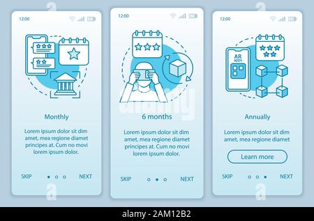 AR tool subscription onboarding mobile app page screen vector template. Monthly or annually tariffs. Walkthrough website steps with linear illustratio Stock Vector