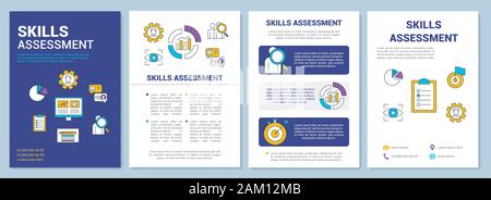 Skills assessment blue brochure template layout. Flyer, booklet, leaflet print design with linear icons. Employee abilities vector page layouts for ma Stock Vector