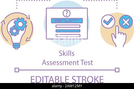 Self assessment test concept icon. Wrong right exam idea thin line illustration. Person examining vector isolated outline drawing. IQ test, examinatio Stock Vector
