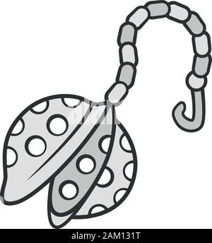 Reusable metal tea infuser color icon. Zero waste tea strainer, ball on chain. Eco-friendly disposable kitchen device. Isolated vector illustration Stock Vector
