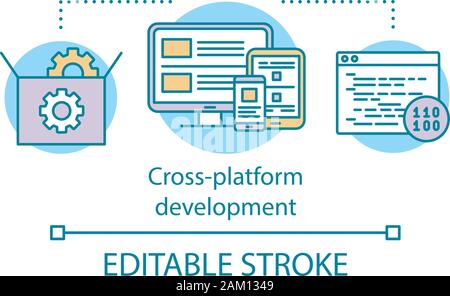 Cross platform development concept icon. Adaptive software, application programming idea thin line illustration. Responsive app, computer technology. Stock Vector