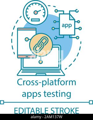 Cross platform app testing concept icon. Performance optimization, usability check idea thin line illustration. System management, prototyping. Vector Stock Vector