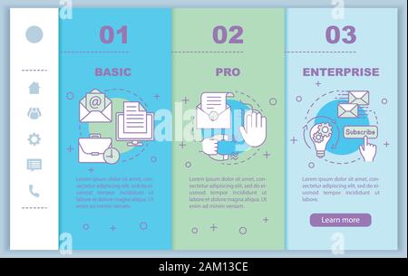 Email marketing subscription onboarding mobile web pages vector template. PRO tariff. Responsive smartphone website interface idea, linear illustratio Stock Vector