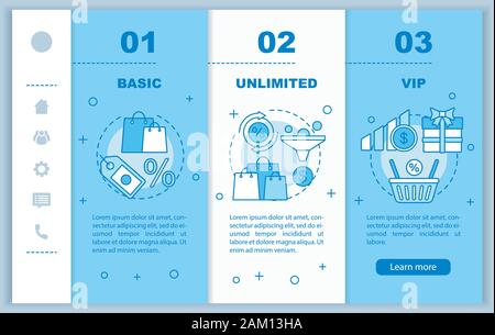Discounts & bonuses subscription onboarding mobile web pages vector template. Responsive smartphone website interface idea, linear illustrations. Webp Stock Vector