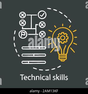 Technical skills chalk concept icon. Power of knowledge, learning process, self education idea. Blackboard strategy sketch. Logical thinking technical Stock Vector