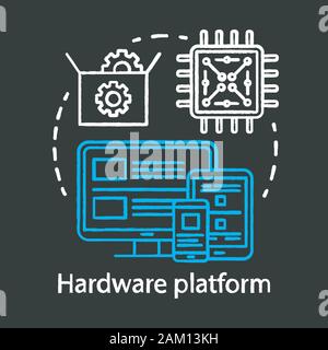 Computer components, hardware platform chalk concept icon. Electronics testing application idea thin line chalkboard illustration. IT industry, mobile Stock Vector
