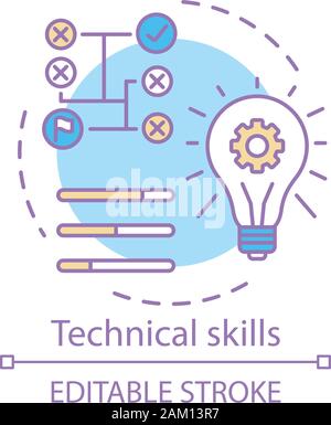 Technical skills concept icon. Power of knowledge, learning process, self education idea thin line illustration. Logical thinking technical mindset ve Stock Vector
